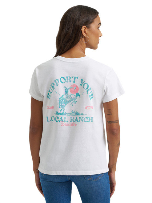 Wrangler Womens White Local Ranch Retro Regular Fit Short Sleeve T-Shirt