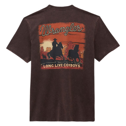 Wrangler Mens Brown Long Live Cowboys Rope Graphic Short Sleeve T-Shirt