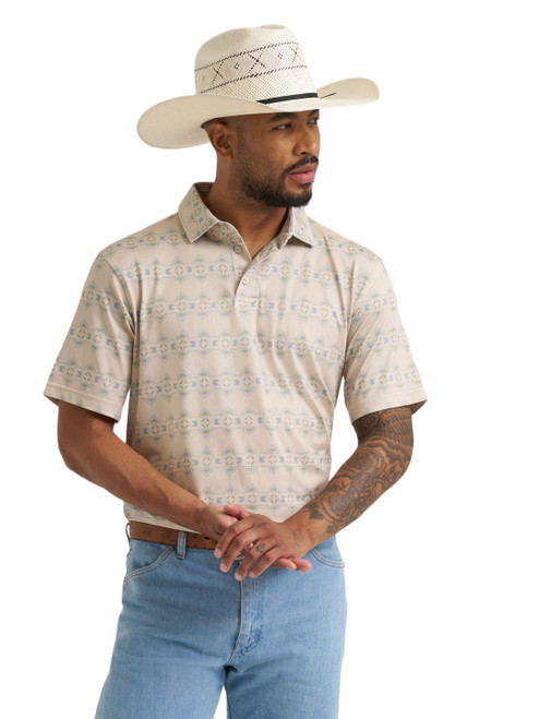 Wrangler Mens Pelican Tan All Terrain Gear Performance Short Sleeve Polo Shirt
