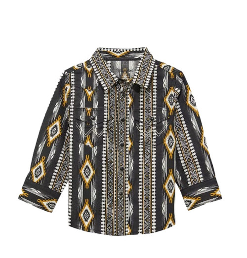Wrangler Boys Infant/Toddler Black Crow Checotah Long Sleeve Western Snap Shirt