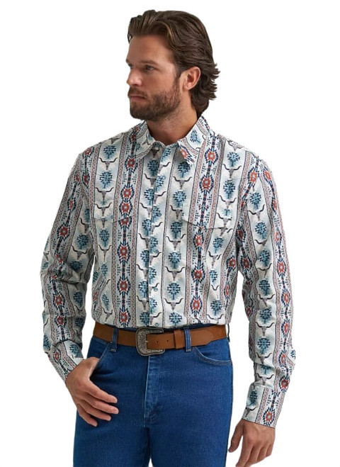 Wrangler Mens Checotah Long Sleeve Western Snap Printed Shirt