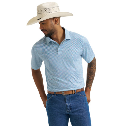 Wrangler Mens Vallarta Blue All Terrain Gear Performance Short Sleeve Polo Shirt