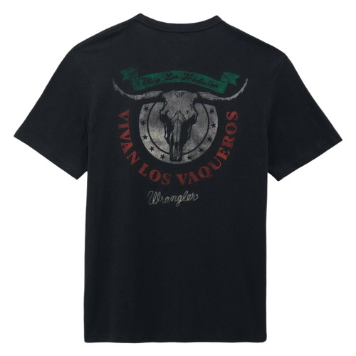 Wrangler Mens Black Los Vaqueros Steer Skull Graphic Short Sleeve T-Shirt