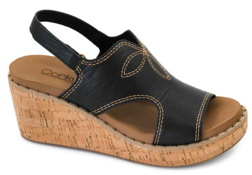 Corkys Ladies Black Darlin Wedge Strap Sandals
