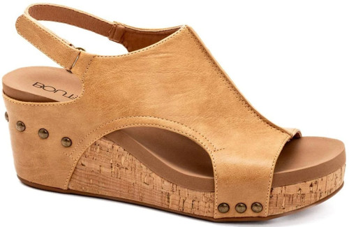 Corkys Ladies Caramel Smooth Carley Wedge Platform Sandals