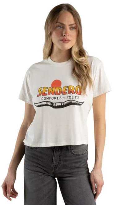 Sendero Ladies Vintage White Cowpokes and Poets Short Sleeve Graphic Boxy Tee