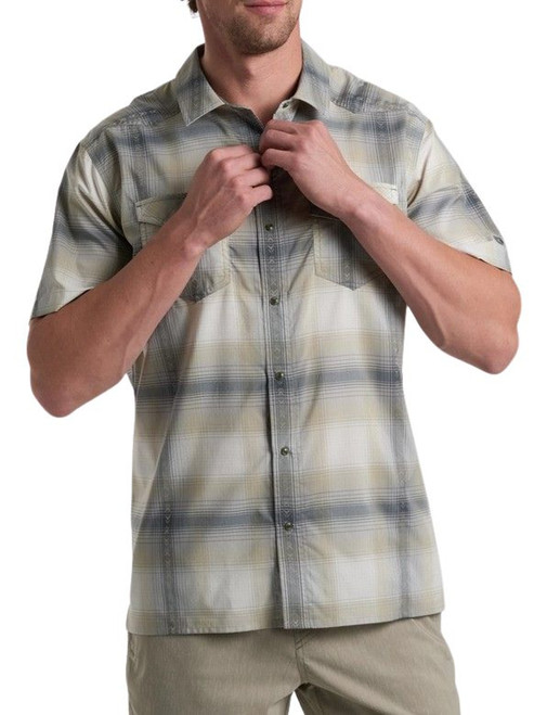 Kuhl Men's Feather Grey Konquer Short Sleeve Button Up Flannel Shirt