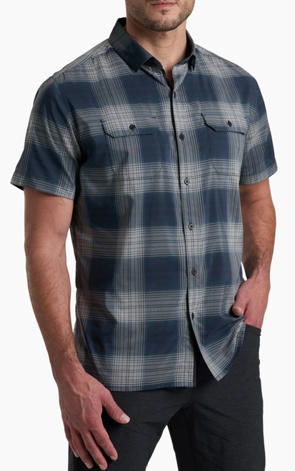 Kuhl Men's Midnight Tide Response Short Sleeve Button Up Flannel Shirt