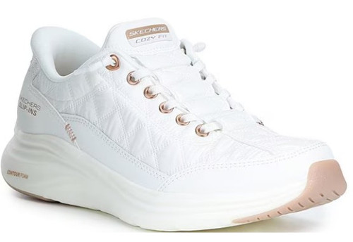 Skechers Slip-ins: Women's White & Rose Gold Contour Foam Cozy Fit Golden Hour Athletic Shoes