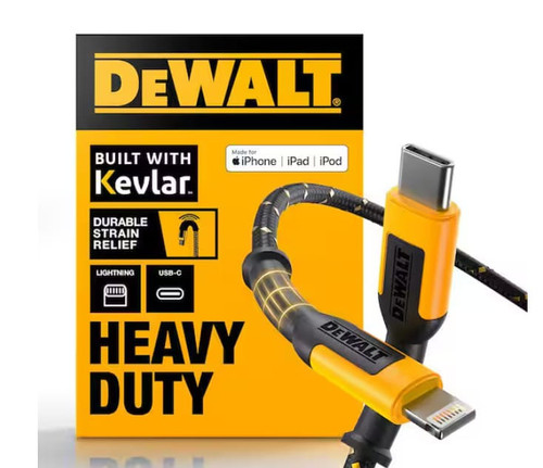 DeWalt 4 ft Kevlar Reinforced Lightning to USB-C Charging Cable