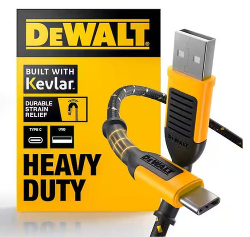 DeWalt 4 ft Kevlar Reinforced Braided USB-A to USB-C Charging Cable