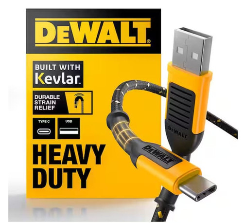DeWalt 6 ft Kevlar Reinforced Braided USB-A to USB-C Charging Cable