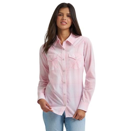 Wrangler Womens Baby Pink Retro Essential Long Sleeve Western Snap Shirt
