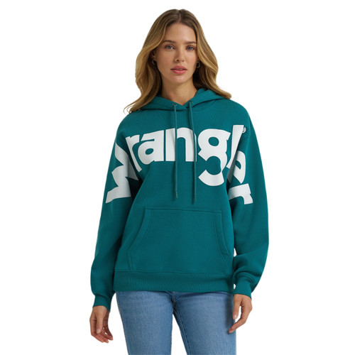 Wrangler Womens Teal Wide Open Spaces Logo Pullover Hoodie