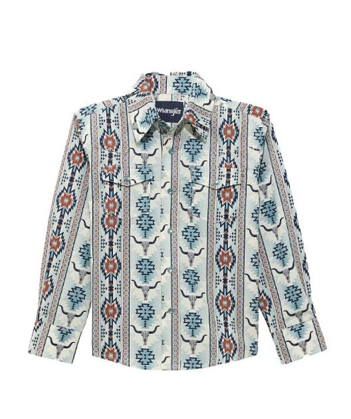 Wrangler Boys Gray Steerhead Checotah Long Sleeve Western Snap Shirt
