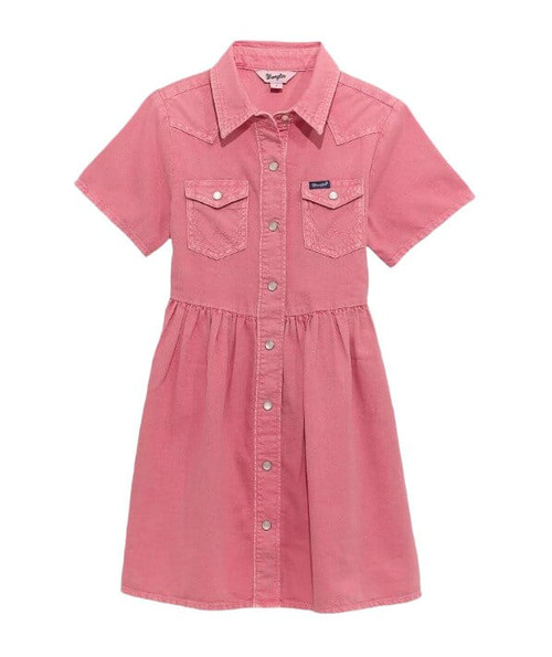 Wrangler Girls Pink Colorwash Western Denim Snap Dress