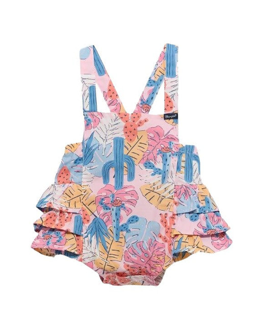 Wrangler Baby Girl Pink Western Desert Cactus Print Ruffle Sleeveless Onesie