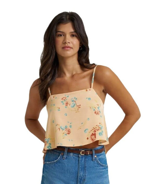Wrangler Womens Orange Peach Western Floral Spaghetti Strap Crop Tank Top