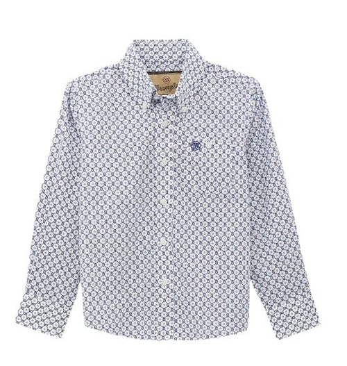 Wrangler Boys Navy Circle Geometric Classic Short Sleeve Button Down Shirt