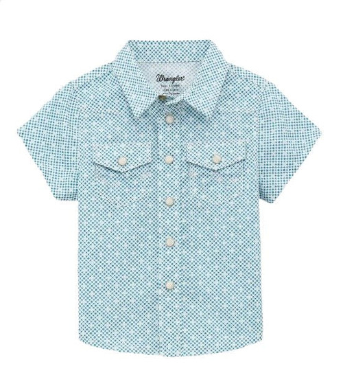 Wrangler Little Boys Teal Geometric Slim Fit Short Sleeve Western Snap Shirt