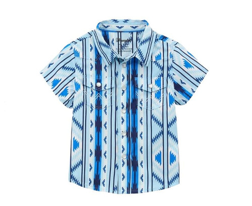 Wrangler Little Boys Icy Blue Checotah Short Sleeve Western Snap Shirt