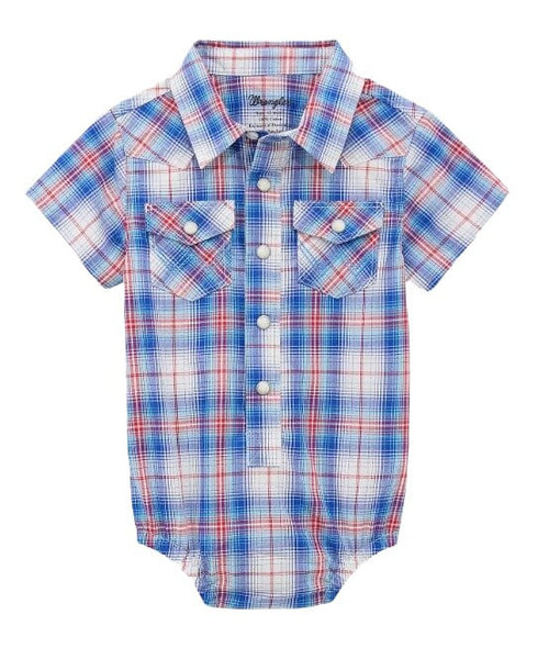 Wrangler Baby Boy Daisy Blue Plaid Western Snap Bodysuit
