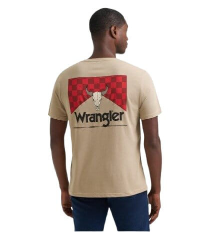 Wrangler Mens Tan Heather Steer Skull Logo Graphic Short Sleeve T-Shirt