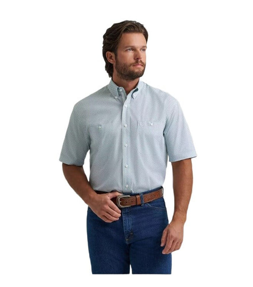 Wrangler Mens Grove Green George Strait Two Pocket Short Sleeve Button Down Shirt