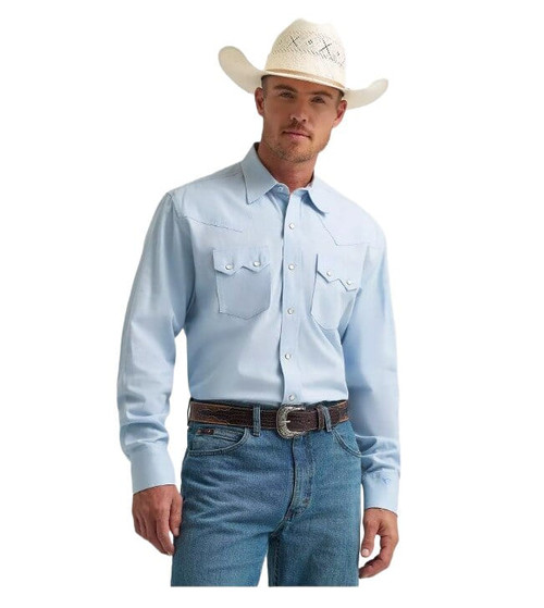 Wrangler Mens Cody Johnson Baby Blue Two Pocket Long Sleeve Western Snap Shirt