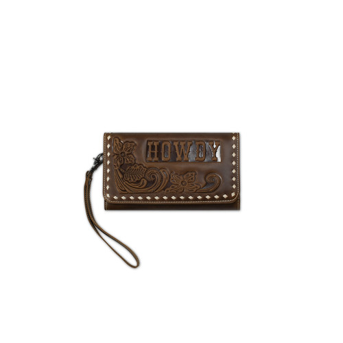Ariat Women's Dark Brown Leather Embossed Margo Howdy Wristlet Wallet