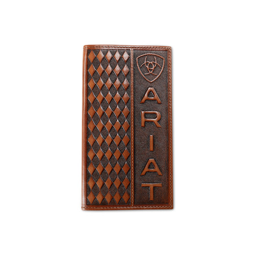 Ariat Men's Brown Leather Embossed Diamond Pattern & Logo Rodeo Wallet