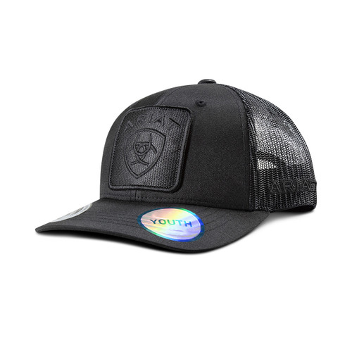 Ariat Children's Youth Black Woven Patch w/Ariat Logo Mesh Snapback Flexfit 112 Hat