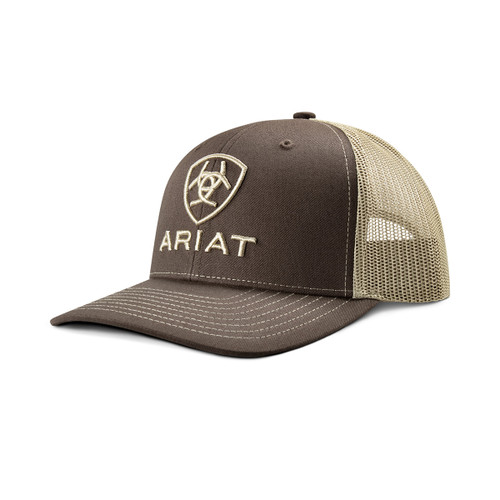 Ariat Children's Youth Richardson 112 Brown & Tan 3D Embroidered Shield Logo Mesh Snapback Hat