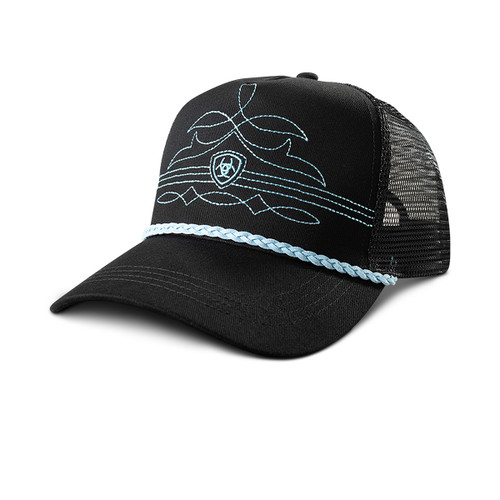 Ariat Ladies Black & Teal Boot Stitched with Rope Detail Mesh Snapback Hat
