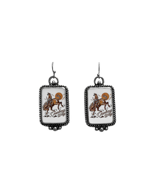 Silver Strike Multi Color Cowboy on Horse Motif French Hook Earrings
