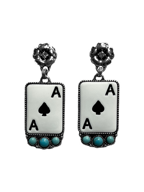 Silver Strike Black & White Ace of Spades w/Turquoise Stones Post Style Earrings