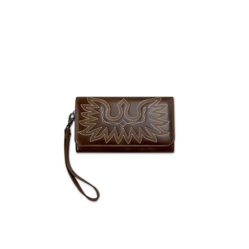 Ariat Women's Brown Leather Casanova Stitched Wristlet Wallet