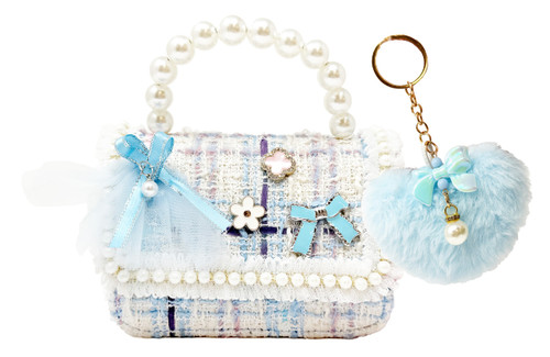 Hot Focus Girls Mini Crossbody Purse with Pearls & Blue Flower