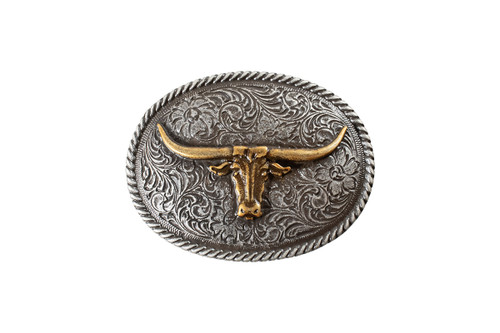 Nocona Matte Longhorn Floral Engraved Belt Buckle