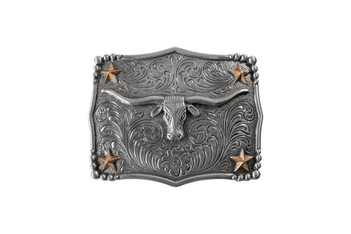 Nocona Men's Scalloped Rectangle Long Horn Motif Belt Buckle