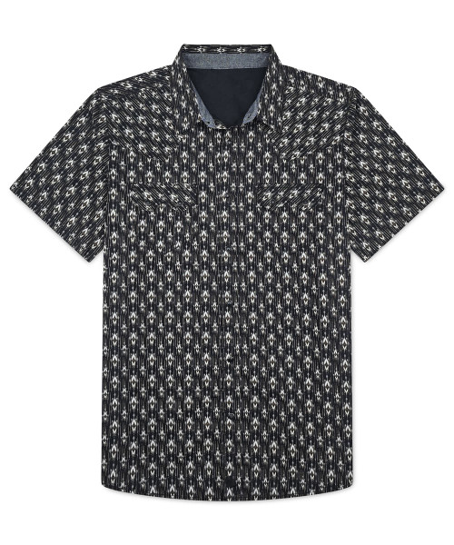 R Country Men's Black Aztec Print Short Sleeve Snap Shirt