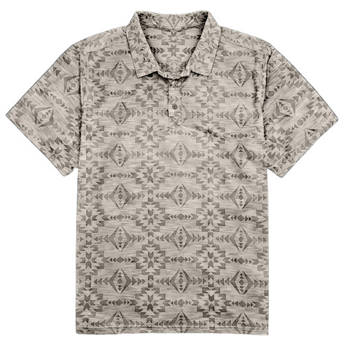 R Country Men's Stone Aztec Striped Print Short Sleeve Polo Shirt