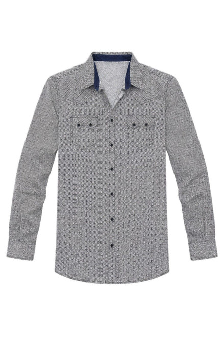 R Country Men's Grey Geo Print Long Sleeve Western Snap Shirt