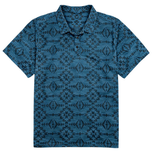 R Country Men's Deep Water Aztec Striped Print Short Sleeve Polo Shirt