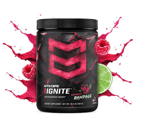 MTN Ops Ignite Raspberry Rampage Energy Supplement 45 Serving Tub