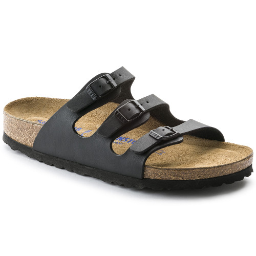 Birkenstock Womens Black Florida Soft Footbed Birko‑Flor Sandals