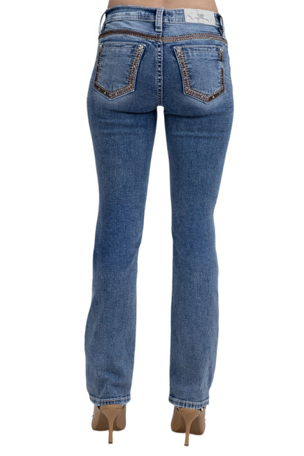 Miss Me Womens Mid Rise Braided Trim Pocket Straight Leg Jeans
