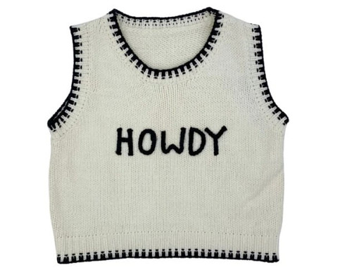 The Twisted Filly Girls Ivory Howdy Sleeveless Sweater Vest