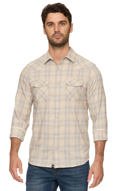 Threadgrit Men's Oatmeal & Light Grey Taylor Performance Western Snap Shirt