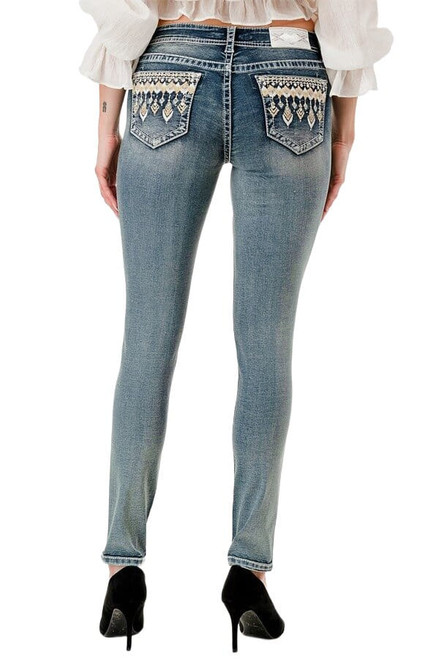 Grace In LA Womens Mid Rise Dreamcatcher Aztec Pocket Bootcut Jeans